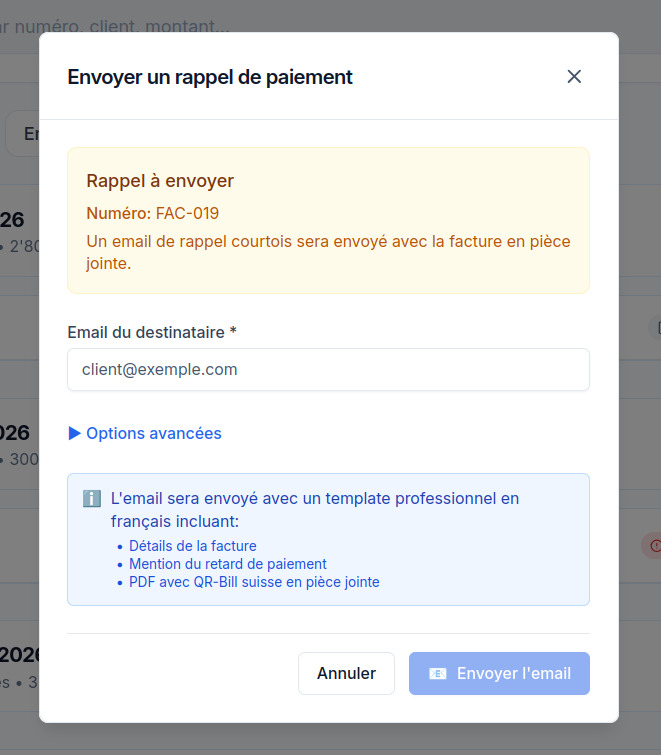 Envoi de rappels de factures